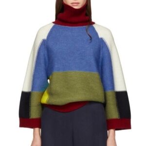 EUC See by Chloe 🐑 100% wool sz S retro colorblock multicolor patchwork sweater